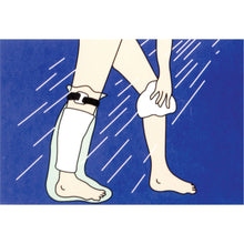 ILLUSTRATION OF CAST PROTECTOR HALF-LEG BEING USED IN SHOWER