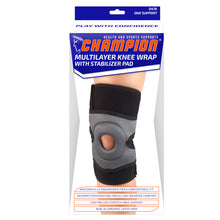 Front of MULTILAYER KNEE WRAP WITH STABILIZER PAD PACKAGING