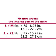 BLACK ELASTIC ANKLE SUPPORT SIZE CHART