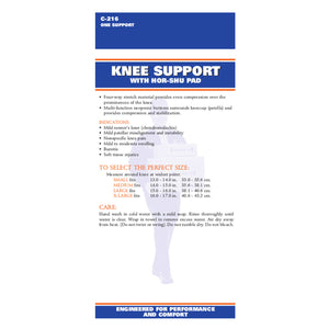 BACK OF NEOPRENE KNEE SUPPORT WITH HOR-SHU PATELLA STABILIZER