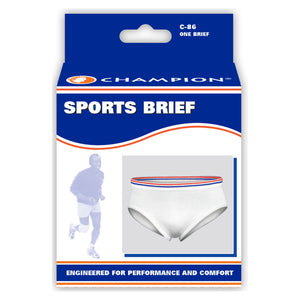 FRONT OF SPORTS BRIEF ON A MANNEQUIN PACKAGING