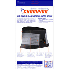 BACK OF LIGHTWEIGHT ADJUSTABLE SACRO BRACE PACKAGING