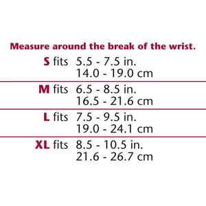 REVERSIBLE CLOTH WRIST SPLINT SIZE CHART
