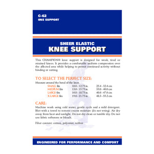 BACK OF SHEER ELASTIC KNEE SUPPORT PACKAGING