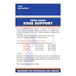 BACK OF CRISS-CROSS KNEE SUPPORT PACKAGING