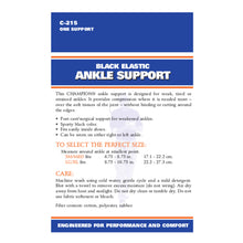 BACK OF BLACK ELASTIC ANKLE SUPPORT PACKAGING