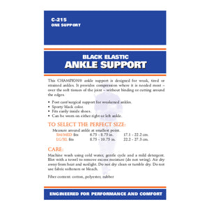 BACK OF BLACK ELASTIC ANKLE SUPPORT PACKAGING