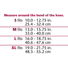 KNEE BRACE WITH HOR-SHU SUPPORT PAD SIZE CHART