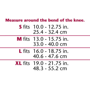 KNEE BRACE WITH HOR-SHU SUPPORT PAD SIZE CHART