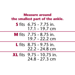 ANKLE BRACE WITH FLEXIBLE STAYS SIZE CHART