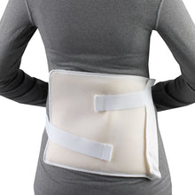 THERMA-KOOL REUSABLE HOT / COLD COMPRESS 8" X 10" ON THE BACK OF A WOMAN WEARING A GREY SHIRT
